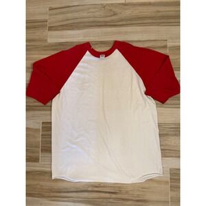 Vintage Russell NuBlend Baseball Tee Red White Raglan 3/4 Sleeve Mens XL Vintage